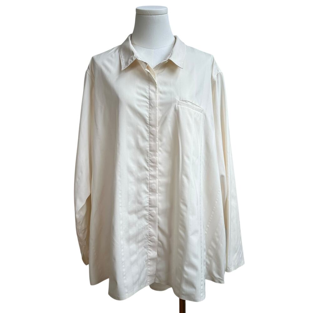 Athleta Urbanite Textured Button Up Lightweight Blouse Top Long Sleeve Sz 3X